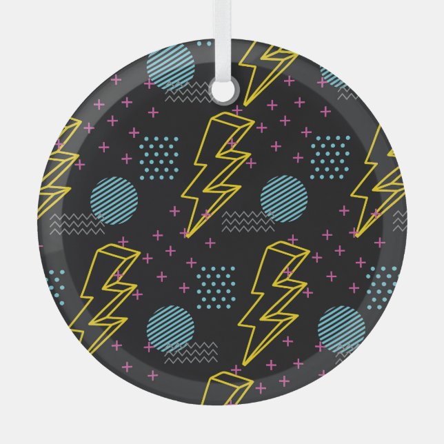 90's style: colorful abstract pattern glass ornament (Front)