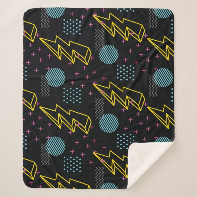 90's style: colorful abstract pattern sherpa blanket (Front)