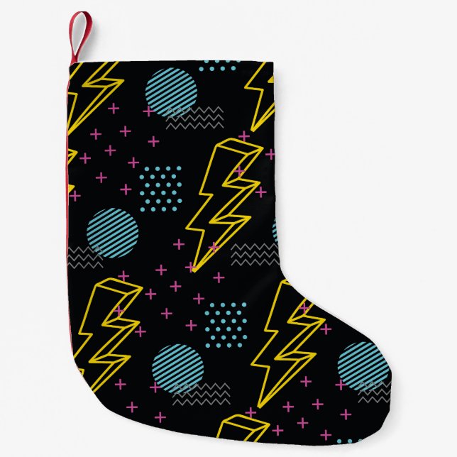 90's style: colorful abstract pattern small christmas stocking (Front)