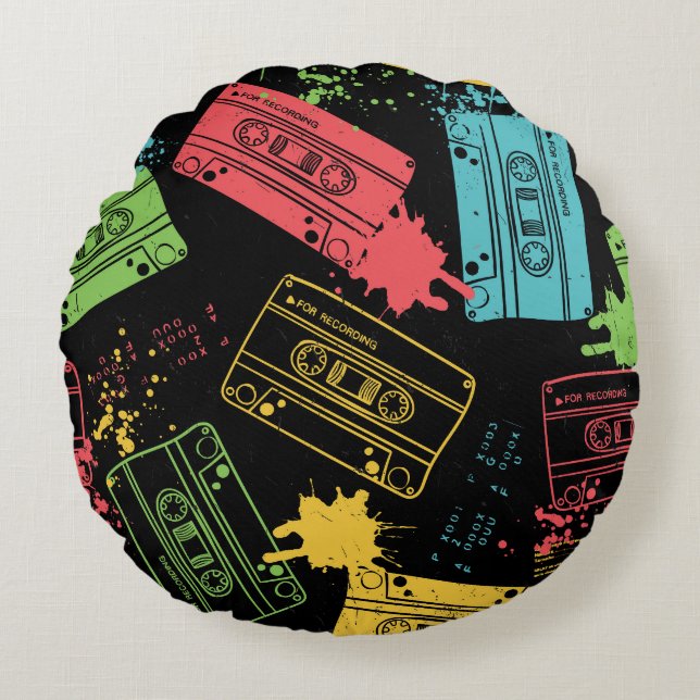 90s Style Cool Grunge Cassettes Round Pillow (Front)