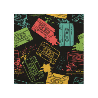 90s Style Cool Grunge Cassettes Wood Wall Art