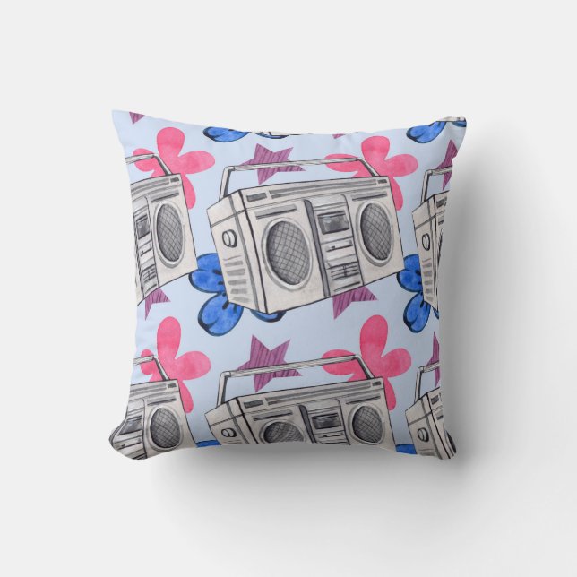 90s Style: Watercolor Seamless Pattern Throw Pillow (Front)