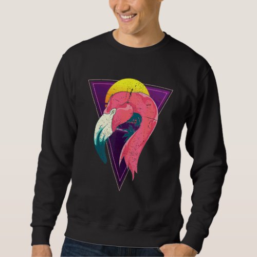 90s Sunset Synthwave Pink Flamingo Vaporwave Tropi Sweatshirt