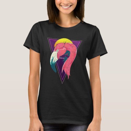 90s Sunset Synthwave Pink Flamingo Vaporwave Tropi T_Shirt