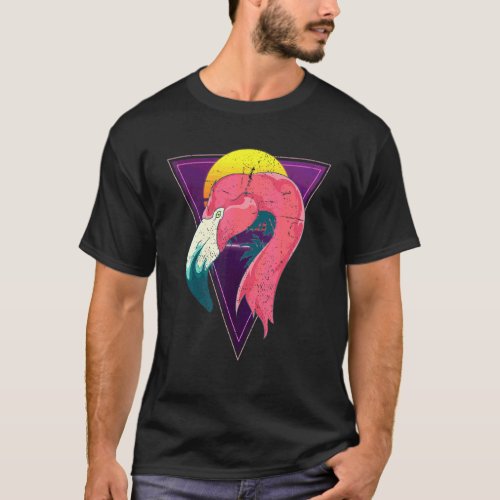 90s Sunset Synthwave Pink Flamingo Vaporwave Tropi T_Shirt