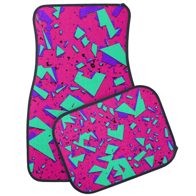 90s Teal and Pink Abstract Geometric Pattern Car Mat (Set)