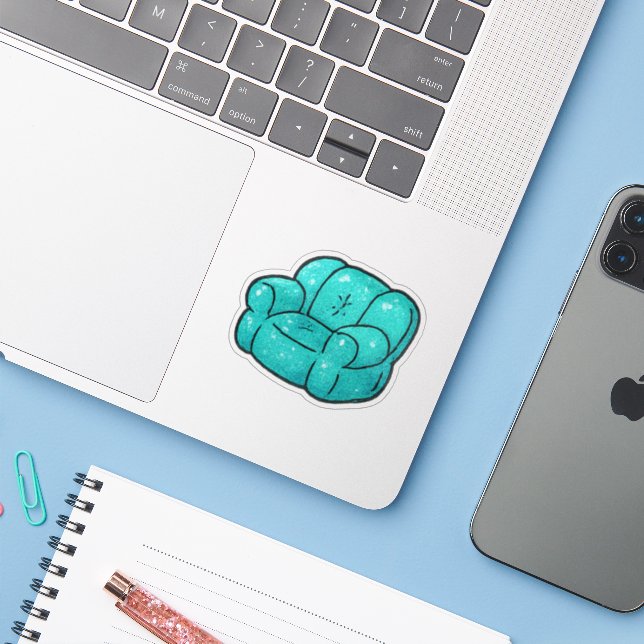 90s Teal Glitter Bubble Chair Kiss Cut  Sticker (Laptop w/ iPhone)