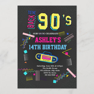 90s theme birthday invitation