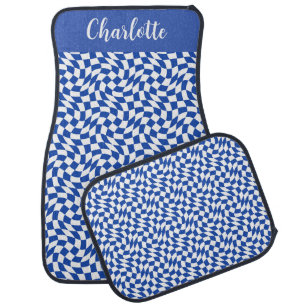 90's theme blue checkered name monogram car floor mat