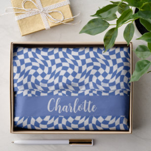 90's theme blue checkered name monogram tissue paper