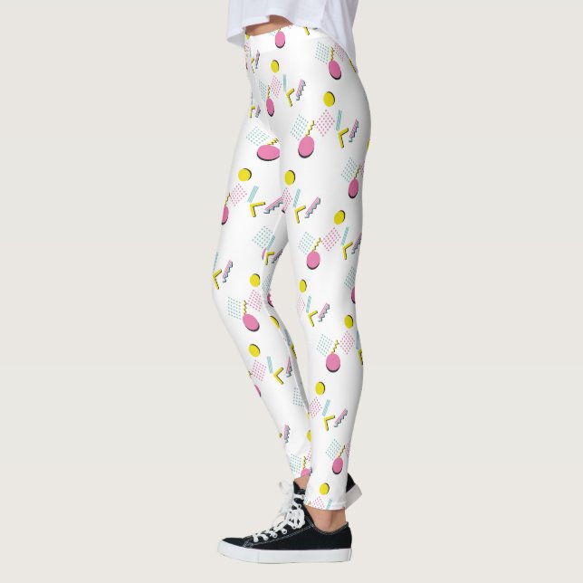 90s Theme Colorful Retro Memphis Pattern Leggings (Left)