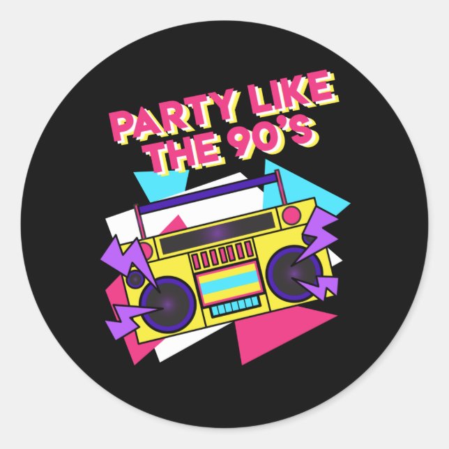90s Theme Party Retro Ghetto Blaster Legend Classic Round Sticker (Front)