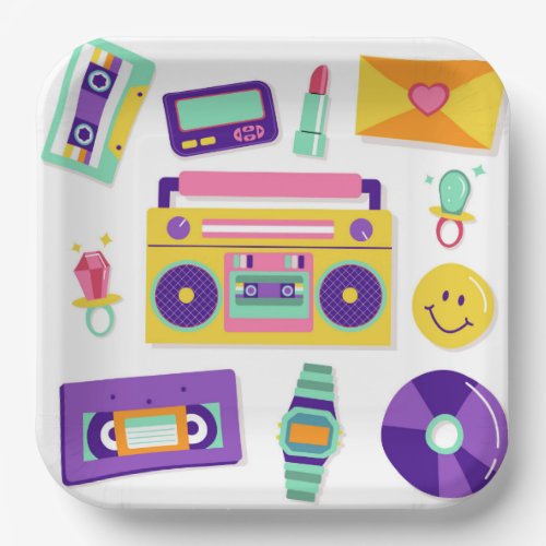 90s Theme Retro Birthday Party Shower Paper Plates