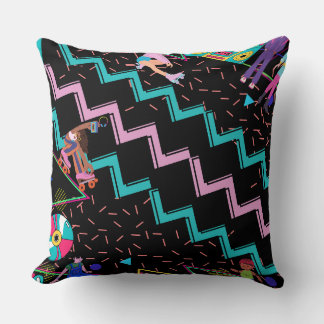 90s Themed Throw Pillow / Wiggly Lines / Skates