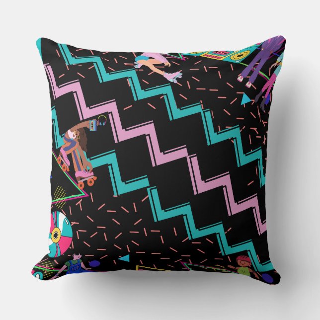 90s Themed Throw Pillow / Wiggly Lines / Skates  (Front)