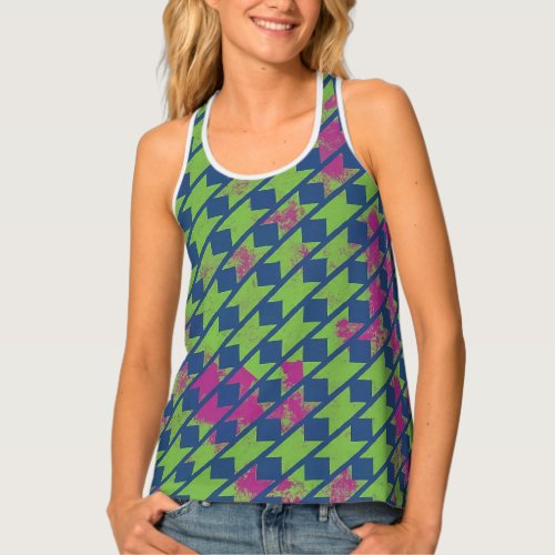 90s Throwback Blue and Green Houndstooth Tank Top