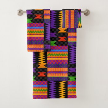 90's Throwback Kente Pattern Design Bath Towel Set by saytoons at Zazzle