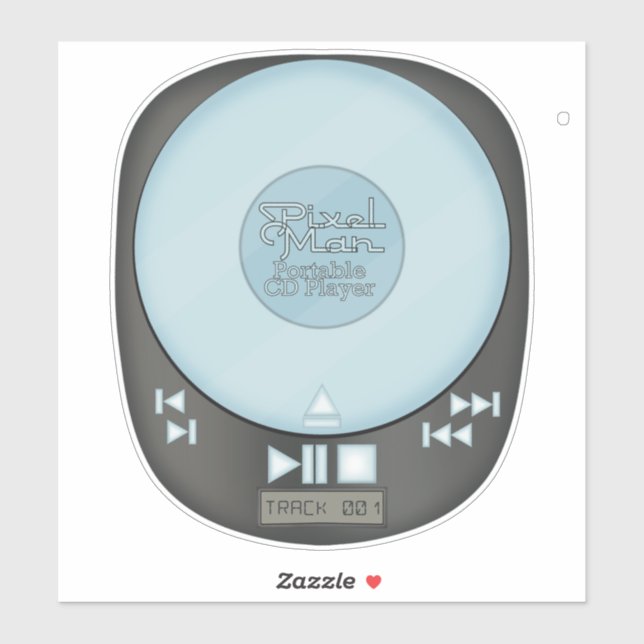 90s Throwback - PixelMan Portable CD Player Sticke Sticker (Sheet)