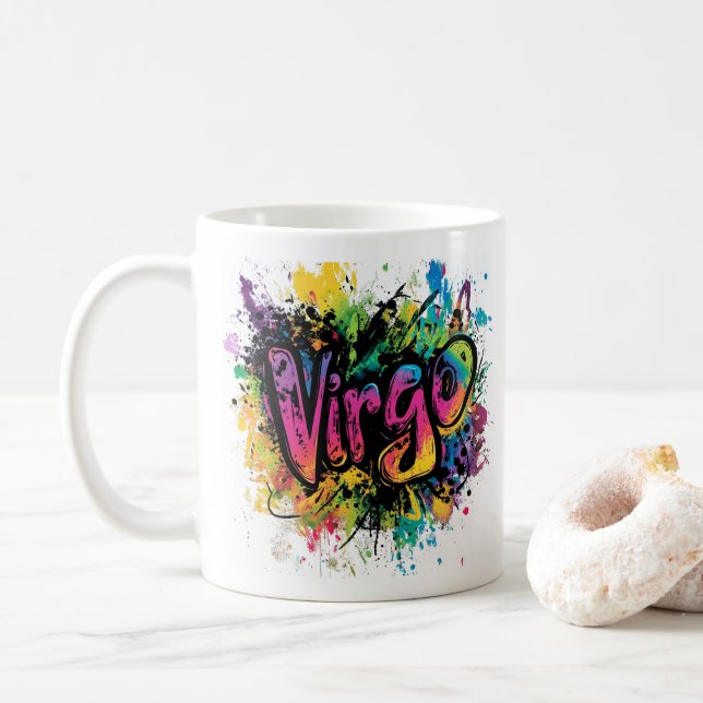 "90s Throwback Virgo: Splatter Paint Mug" Coffee Mug (With Donut)