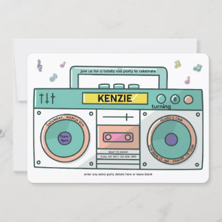 90's Totally Rad Boombox Music Theme Birthday Invitation