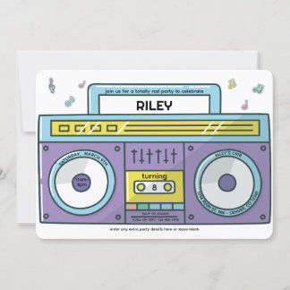 90's Totally Rad Boombox Music Theme Birthday Invitation