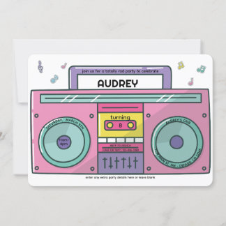 90's Totally Rad Boombox Music Theme Birthday Invitation