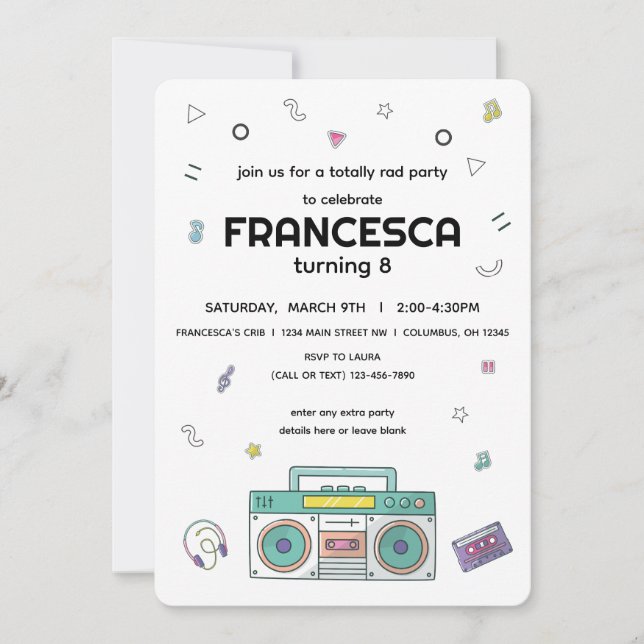 90's Totally Rad Music Theme Birthday  Invitation (Front)