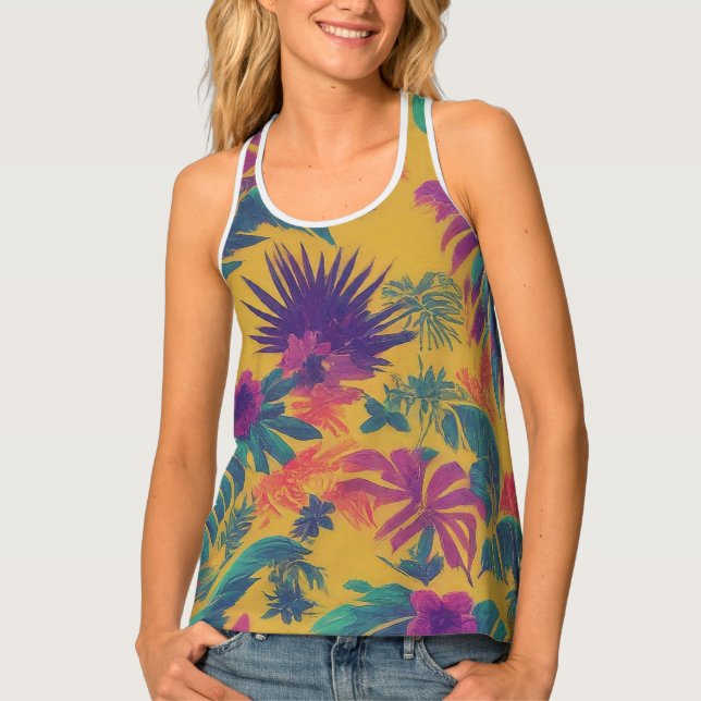 90s Tropical Leaves Yellow Tank Top (Front)