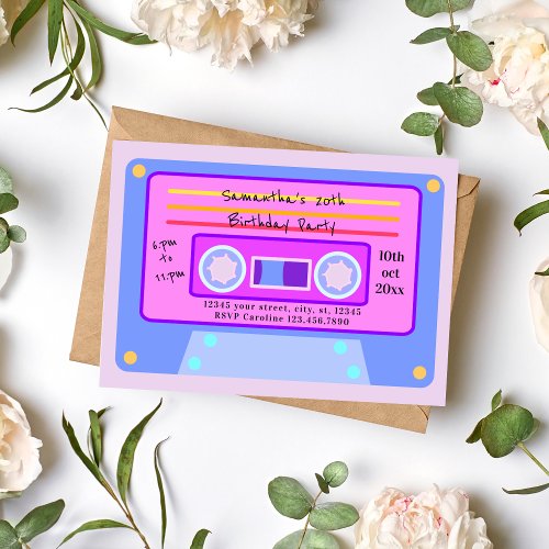 90s Vaporwave Pastel Cassette Birthday Party Invitation