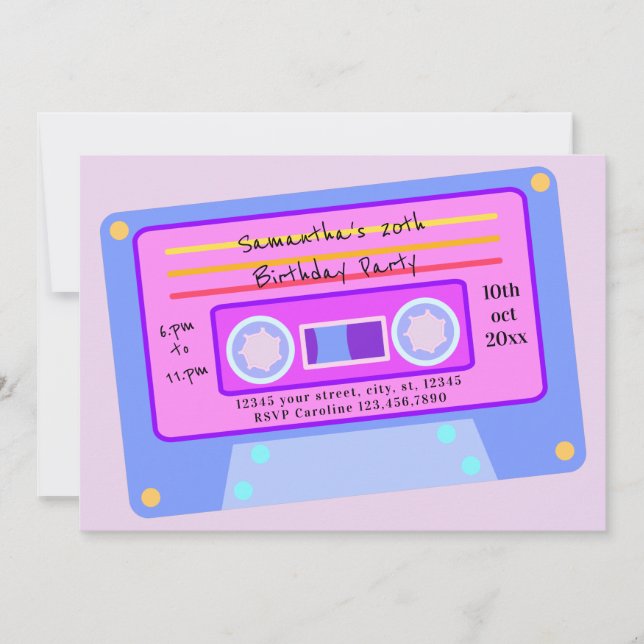 90's Vaporwave Pastel Cassette Birthday Party Invitation (Front)