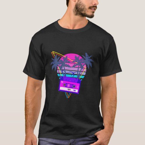 90S Vaporwave Sunset Cassette Tape In Outrun Synth T_Shirt