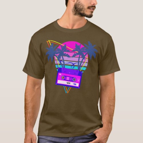 90s Vaporwave Sunset Cassette Tape in Outrun Synth T_Shirt