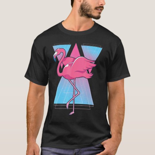 90s Vaporwave Tropical Bird Exotic Animal Pink Fla T_Shirt