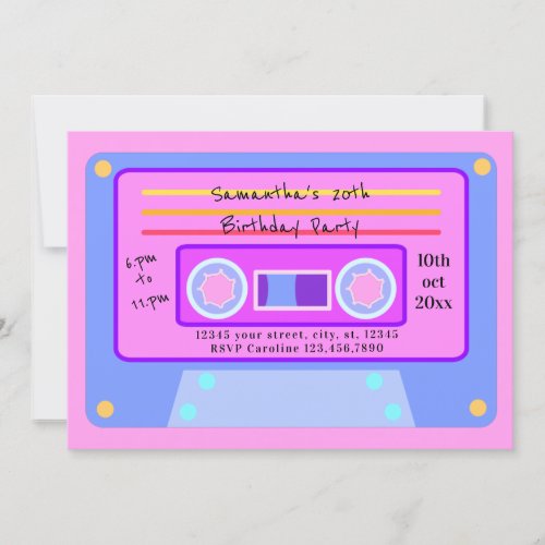 90s Y2K Bubblegum Pink Cassette 20 Birthday Party Invitation