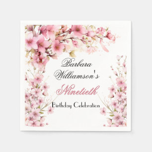 90Th Any Year Birthday Painted Floral  Napkins