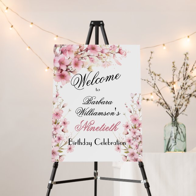 90Th Any Year Birthday Painted Floral Welcome Sign (In Situ (Stand))