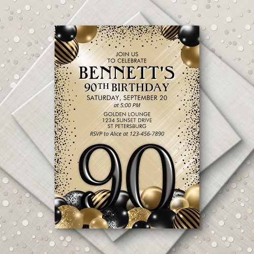 90th Balloons Black Gold Birthday