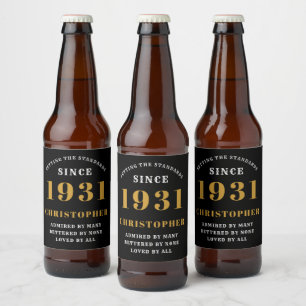 90th Birthday 1931 Black Gold Retro Personalized Beer Bottle Label