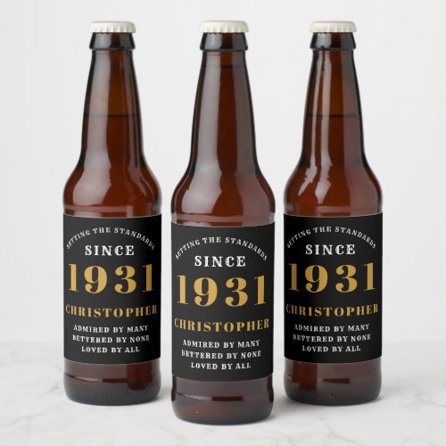 90th Birthday 1931 Black Gold Retro Personalized Beer Bottle Label