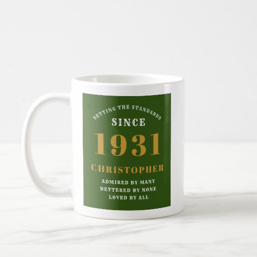 90th Birthday 1931 Elegant Chic Green Personalized Coffee Mug