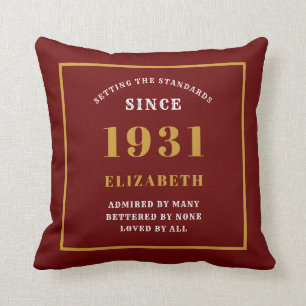 90th Birthday 1931 Elegant Chic Red Personalized Throw Pillow