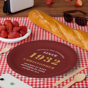 90th Birthday 1932 Red Gold Love Name Year Paper Plates
