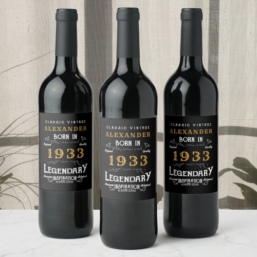 90th Birthday 1933 Add Your Name Legendary Wine Label