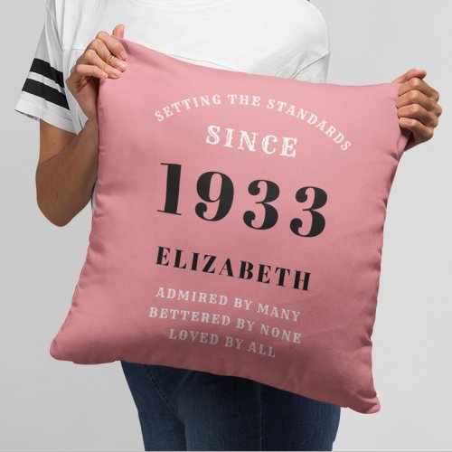 90th Birthday 1933 Pink Girly Elegant Chic Throw Pillow