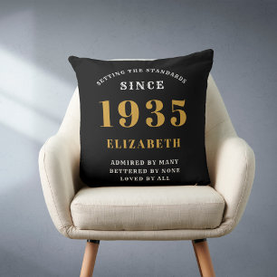90th Birthday 1935 Black Gold lady's Personalized Throw Pillow