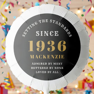 90th Birthday 1936 Add Name Black Gold Balloon