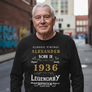 90th Birthday 1936 Add Name Black Gold Legendary T-Shirt