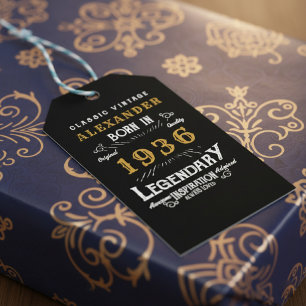 90th Birthday 1936 Add Name Legend Black Gold Gift Tags