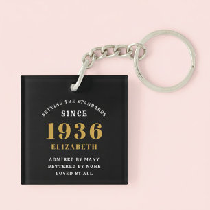 90th Birthday 1936 Black Gold For Her Personalized Keychain