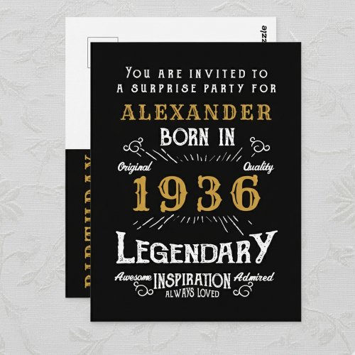 90th Birthday 1936 Black Gold Legend Invitation